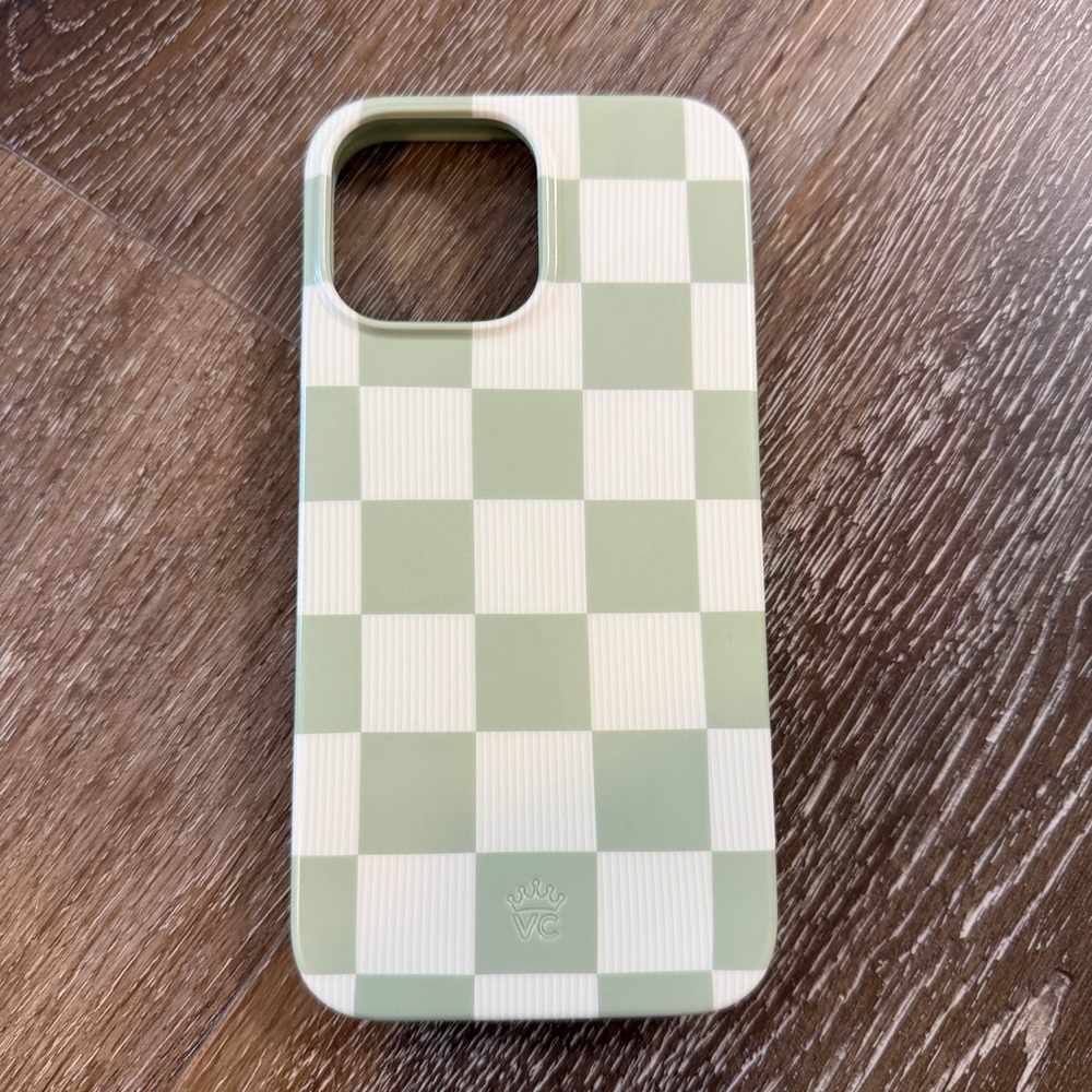 NIB Velvet Caviar Pistachio Checkered iPhone 13 ProMax Case & Screen Protector - Picture 9 of 11